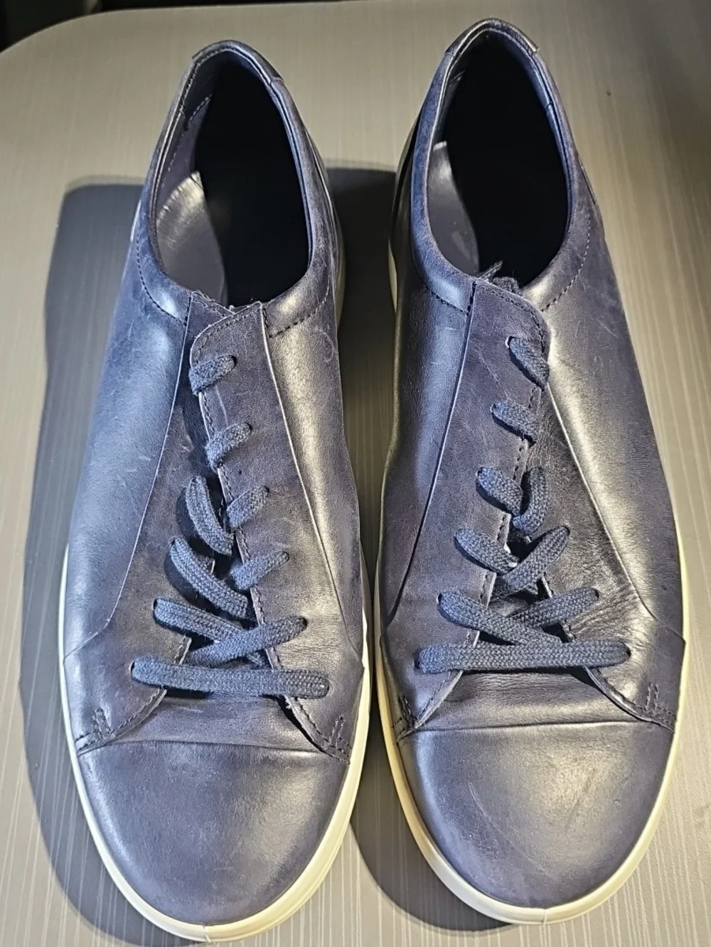 ECCO Navy Leather Lace-Up Sneakers‎ White Sole Men's 45 (11-11.5) Good PreOwned